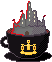a gray castle in a black teacup with a gold decoration on the front. it tastes like sulfur and granite.