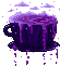 a blackteacup dripping with purple clouds